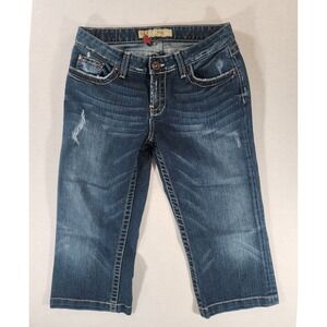 BKE Kate Denim Capris Womens 28 Distressed Stretch Y2K Low Rise Cropped Bermuda